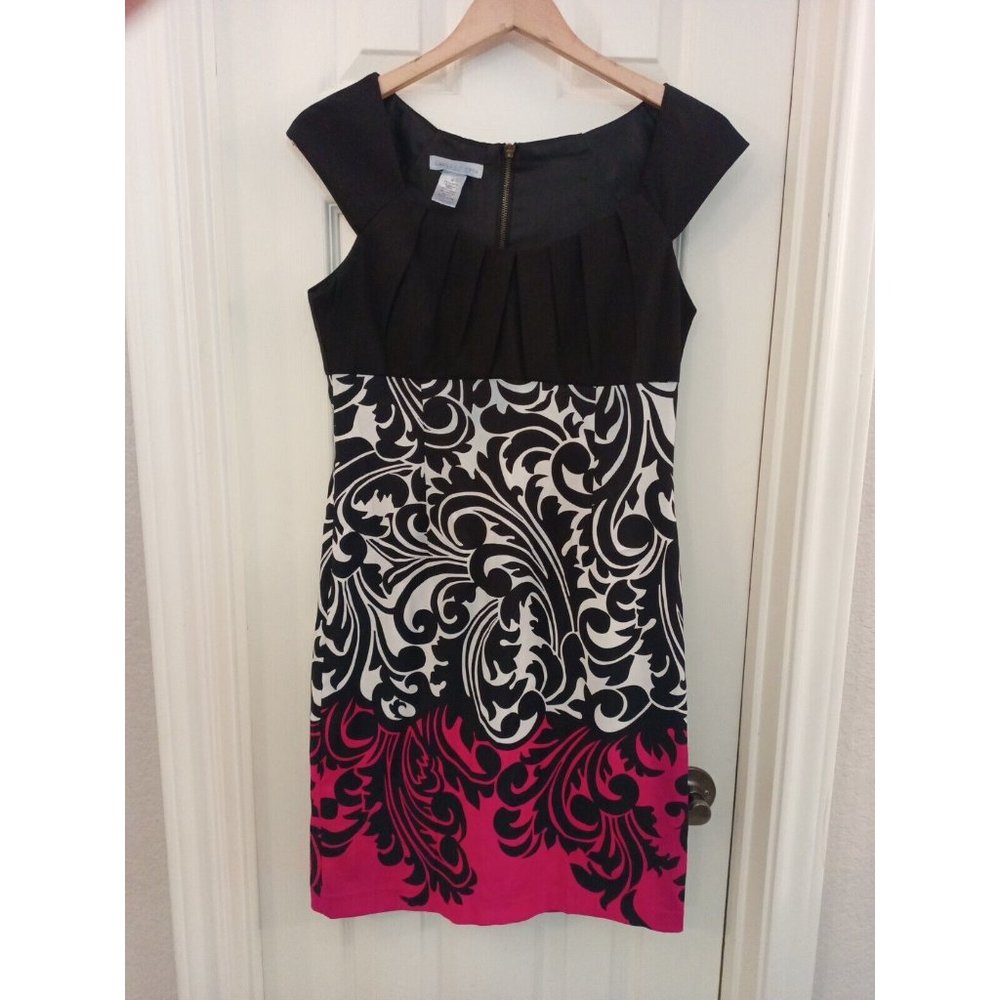 Womens London Times Pleated Cap Sleeve Sheath Color Block Elegant Career Dress 8
